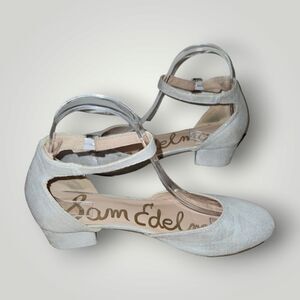 Sam Edelman 2" Block Heels Size 5 Shimmery White Ankle Strap